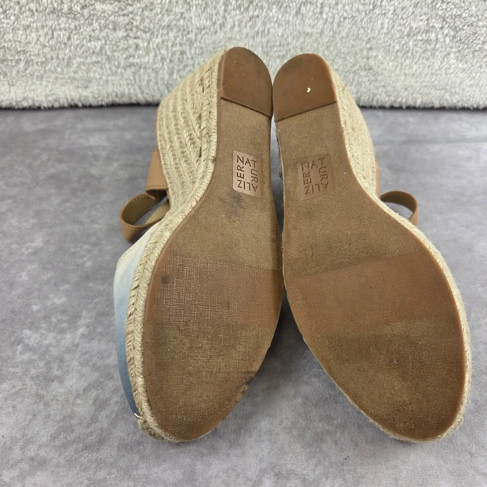 Naturalizer Womens Blue Ombre Canvas Espadrille Wedge Sandals Tan Ankle Strap